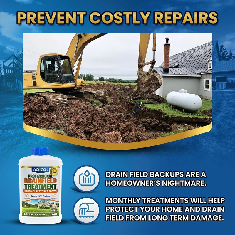 ADIOS! Drain Field Treatment and Cleaner for Leach Fields, Safely Opens and Restores Drainfields - 32oz - Image 5